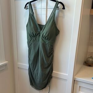 Green Sleeveless Ruched Swim Suit